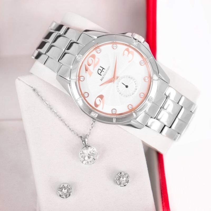 Kit Relógio Feminino Champion Ana Hickmann Prata Aço Inox Analógico AH28599Q - 5