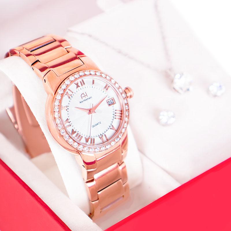 Kit Relógio Feminino Champion Ana Hickmann Rosé Analógico AH28562Z Cristais - 1