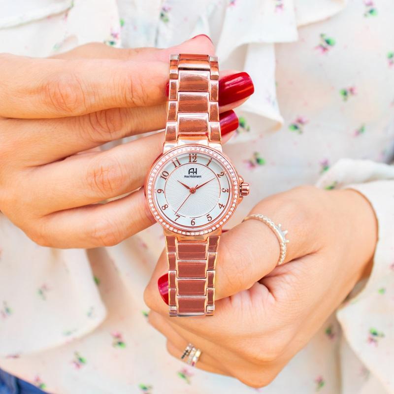 Kit Relógio Feminino Champion Ana Hickmann Rosê Analógico AH28633Z Cristais - 4