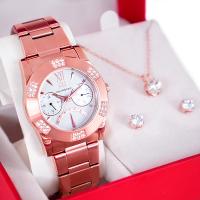 Kit Relógio Feminino Champion Ana Hickmann Rosé Analógico Prova D'Água AH30282Z Cristais - 1