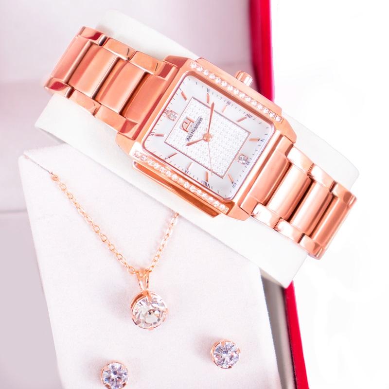 Kit Relógio Feminino Champion Ana Hickmann Rosé Quadrado AH28482Z Cristais - 5