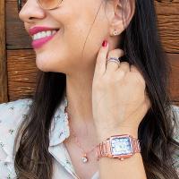 Kit Relógio Feminino Champion Ana Hickmann Rosé Quadrado AH28482Z Cristais - 2