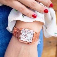 Kit Relógio Feminino Champion Ana Hickmann Rosé Quadrado AH28482Z Cristais