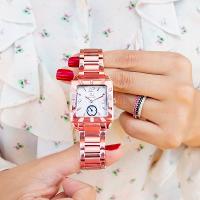 Kit Relógio Feminino Champion Ana Hickmann Rosé Quadrado AH28517Z Colar e Brincos