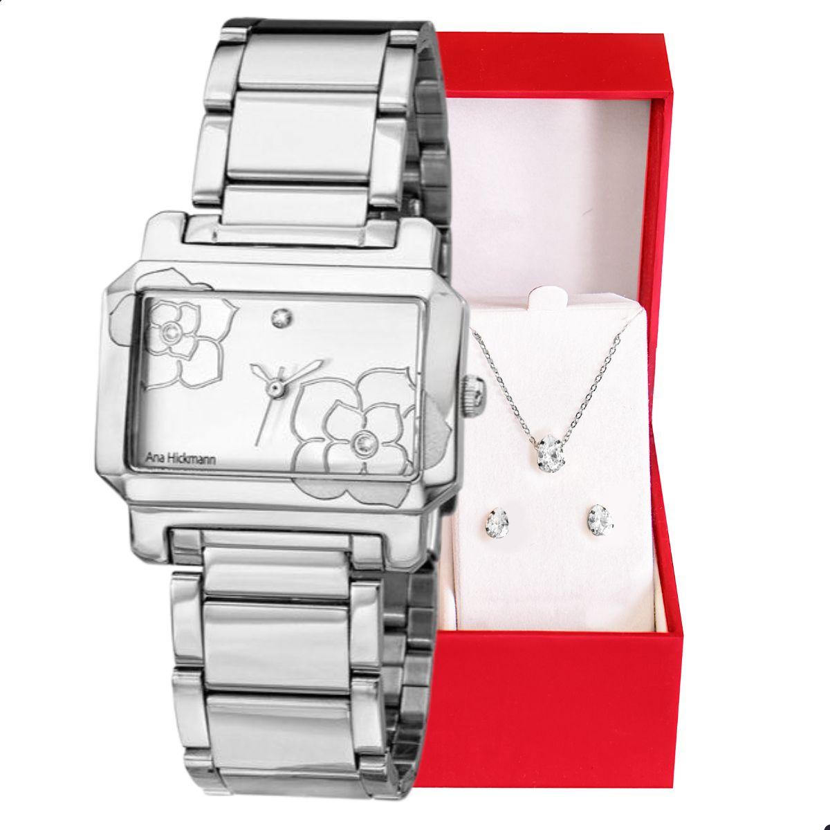 Relógio Champion Ana Hickmann Analógico Aço Prata AH28026Q Kit Colar e Brincos - 1