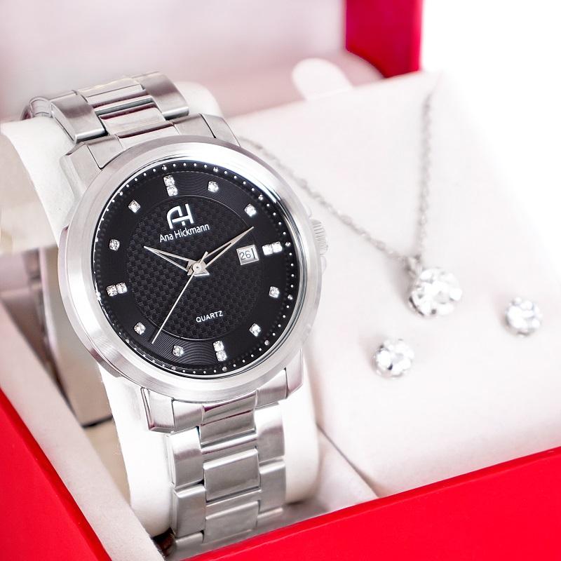 Relógio Champion Ana Hickmann Feminino Prata AH29061T Kit Colar e Brincos - 1