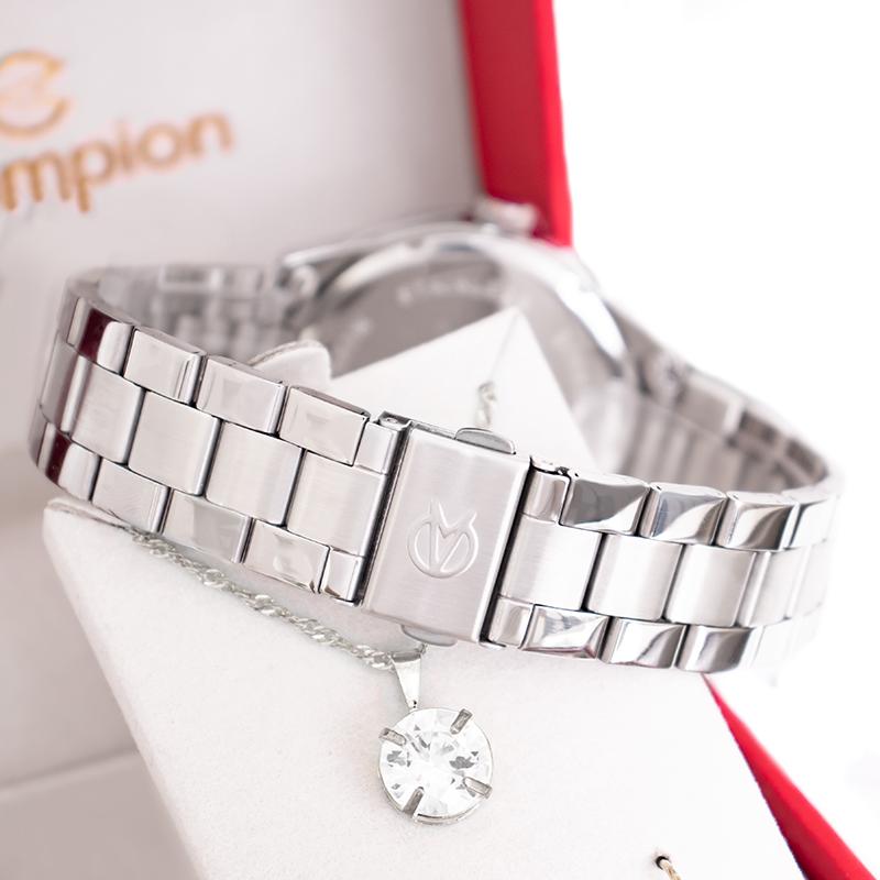 Relógio Champion Feminino Prata Prova D´Agua + Kit de Brincos e Colar Garantia De Um Ano CN29893Q - 8