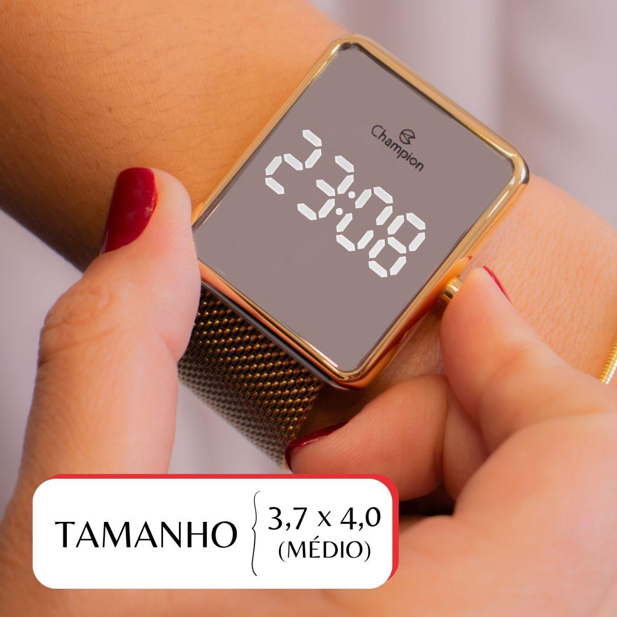Relógio Feminino Champion Digital Espelhado Dourado CH40083B + Pulseira Berloques - 2