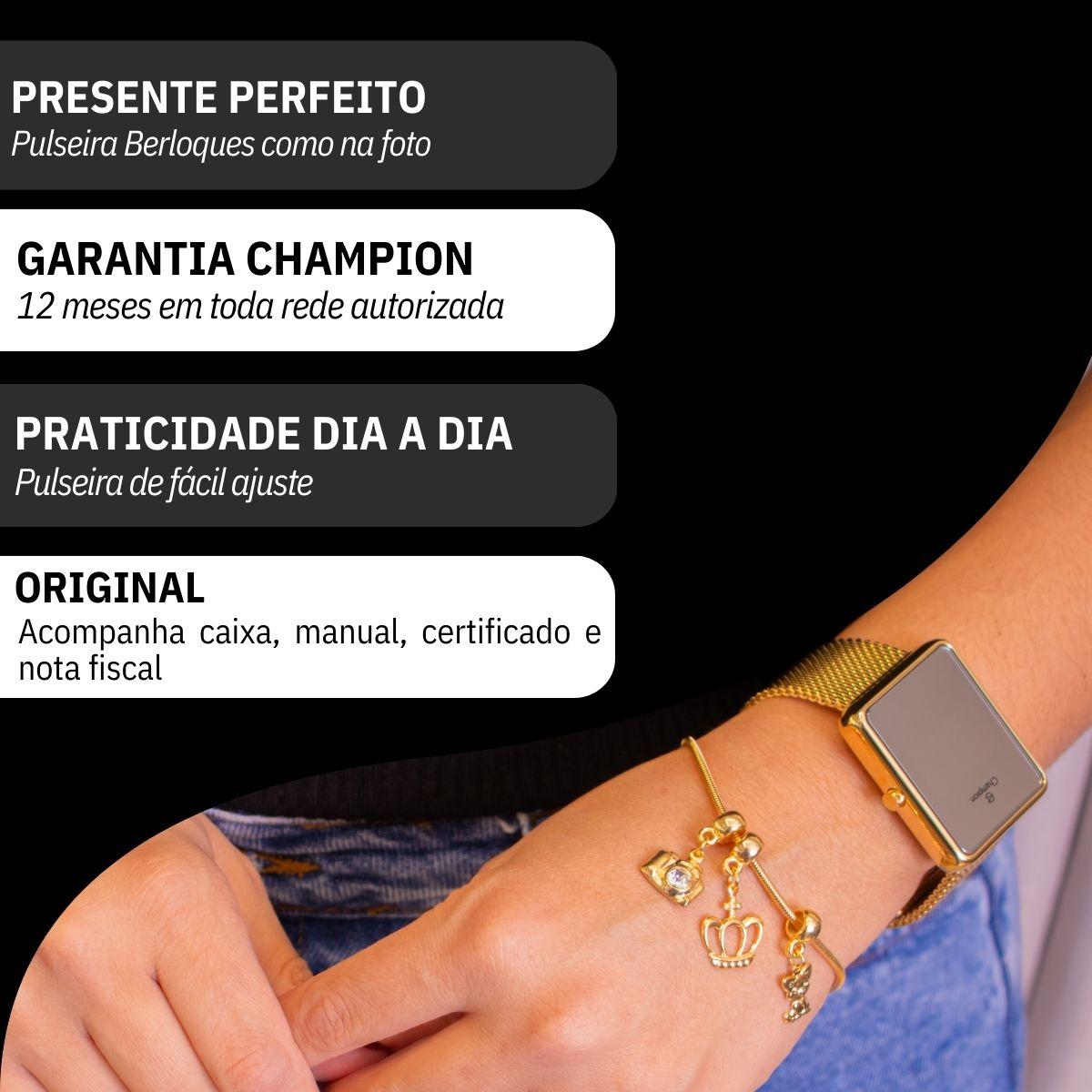 Relógio Feminino Champion Digital Espelhado Dourado CH40083B + Pulseira Berloques - 3