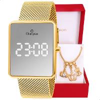 Relógio Feminino Champion Digital Espelhado Dourado CH40083B + Pulseira Berloques - 1