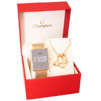 Relógio Feminino Champion Digital Espelhado Dourado CH40083B + Pulseira Berloques - 7
