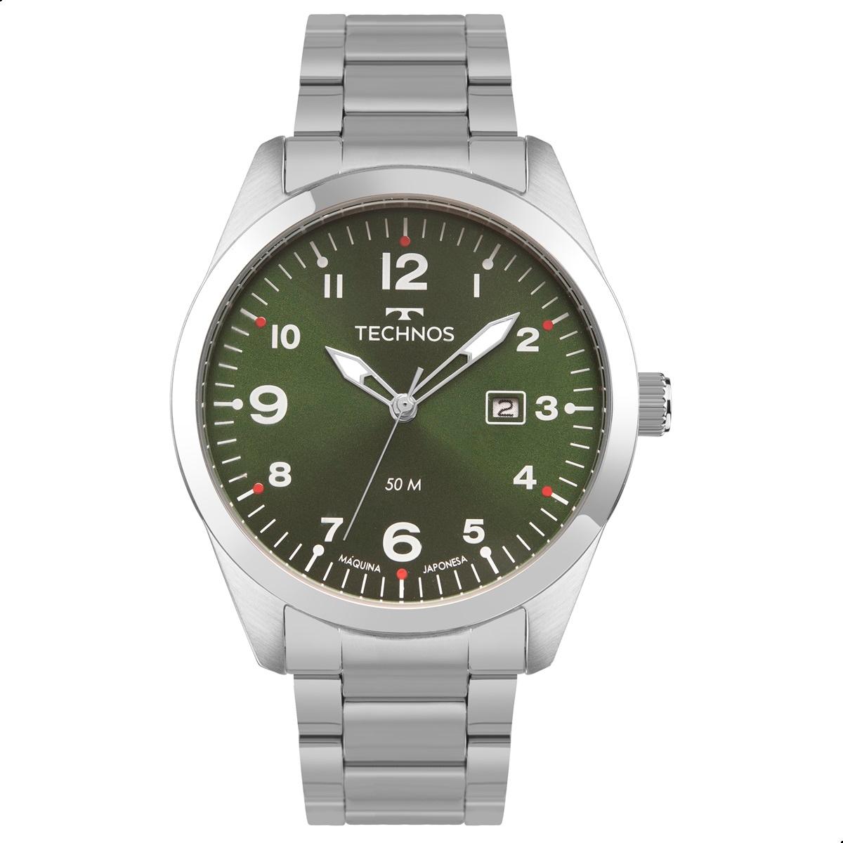 Relógio Masculino Technos Verde Prata Analógico Calendário 2115TYR/1V - 1