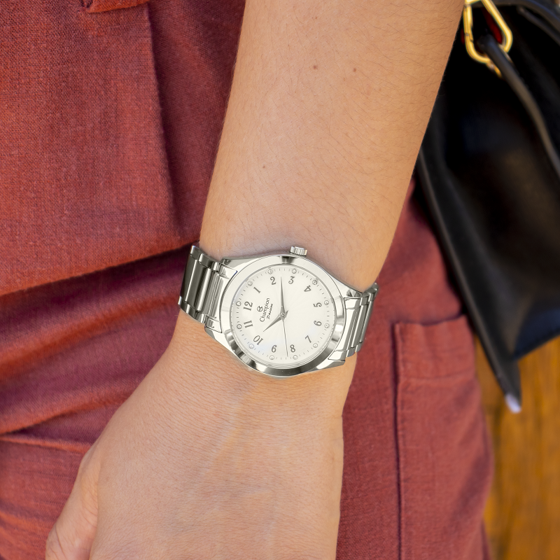 Relógio Feminino Champion Analógico Prata CN29409Q Colar e Brincos - 5