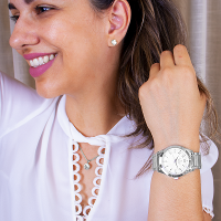 Relógio Feminino Champion Analógico Prata CN29409Q Colar e Brincos - 3