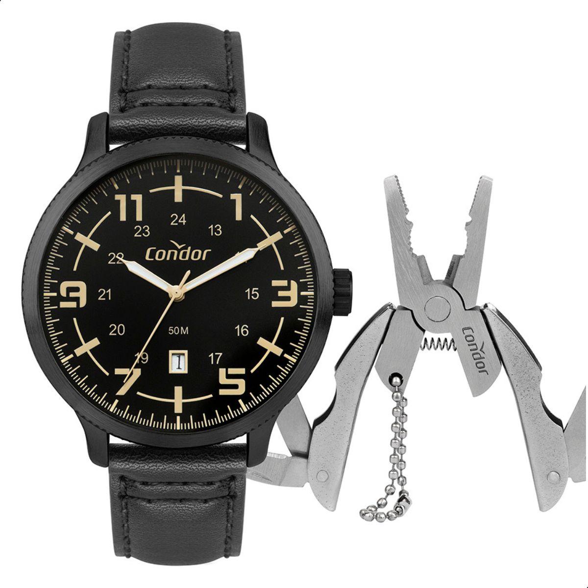 Relógio Masculino Condor Analógico Preto CO2115MYU/K5P + Kit - 7