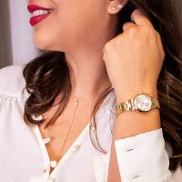 Relógio de Pulso Feminino Pequeno Condor Dourado CO2035NMS/K4K Colar e Brincos - 2