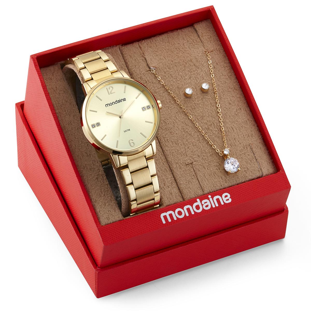 Relógio Feminino Mondaine Dourado 32600LPMKDE1K1 + Colar e Brincos - 6