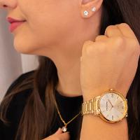 Relógio Feminino Mondaine Dourado 32600LPMKDE1K1 + Colar e Brincos