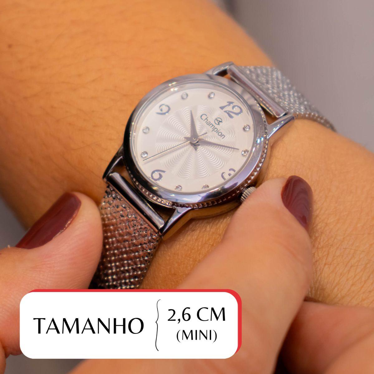 Relógio Feminino Champion Texturizado Mini Prata CF24091Q + Colar e Brincos - 2