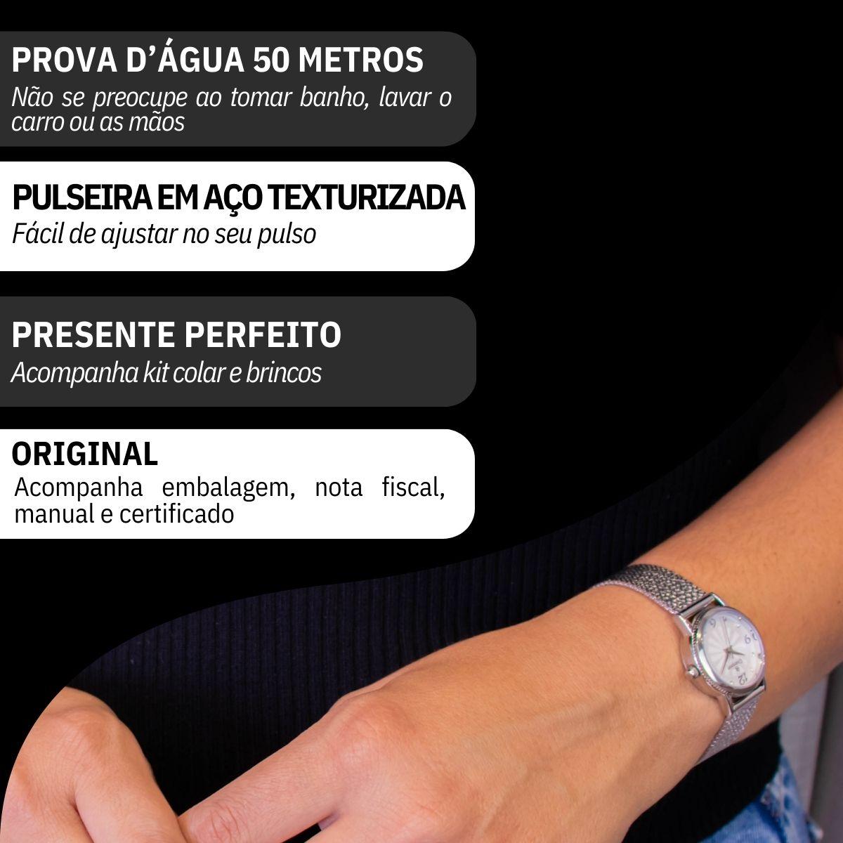 Relógio Feminino Champion Texturizado Mini Prata CF24091Q + Colar e Brincos - 3