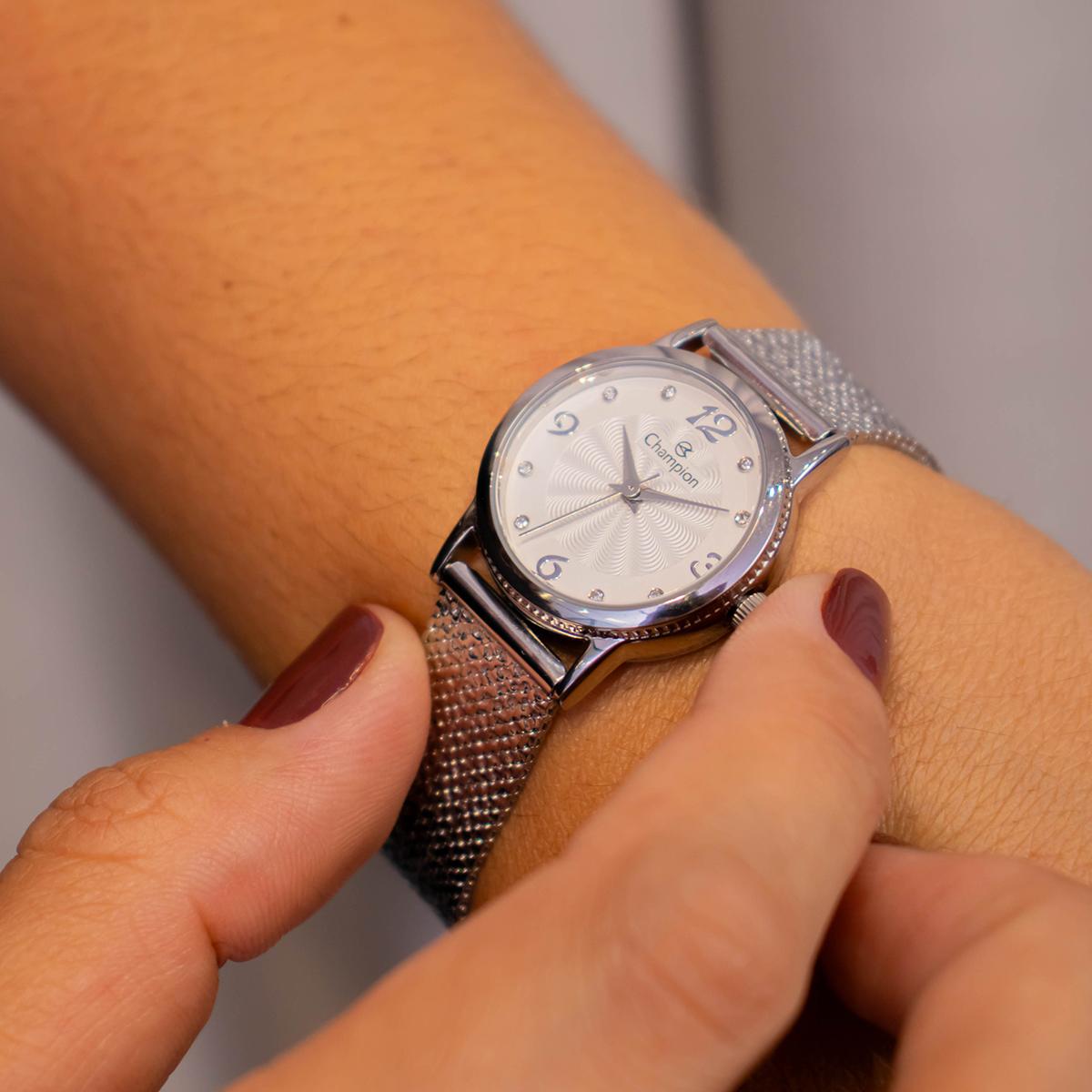 Relógio Feminino Champion Texturizado Mini Prata CF24091Q + Colar e Brincos - 4