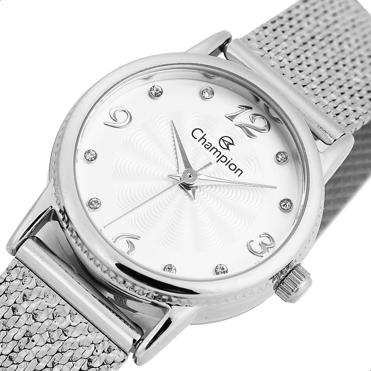 Relógio Feminino Champion Texturizado Mini Prata CF24091Q + Colar e Brincos - 7