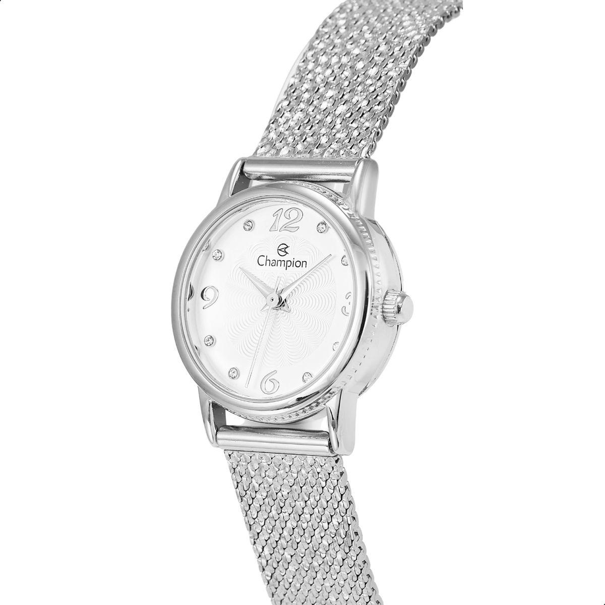 Relógio Feminino Champion Texturizado Mini Prata CF24091Q + Colar e Brincos - 8