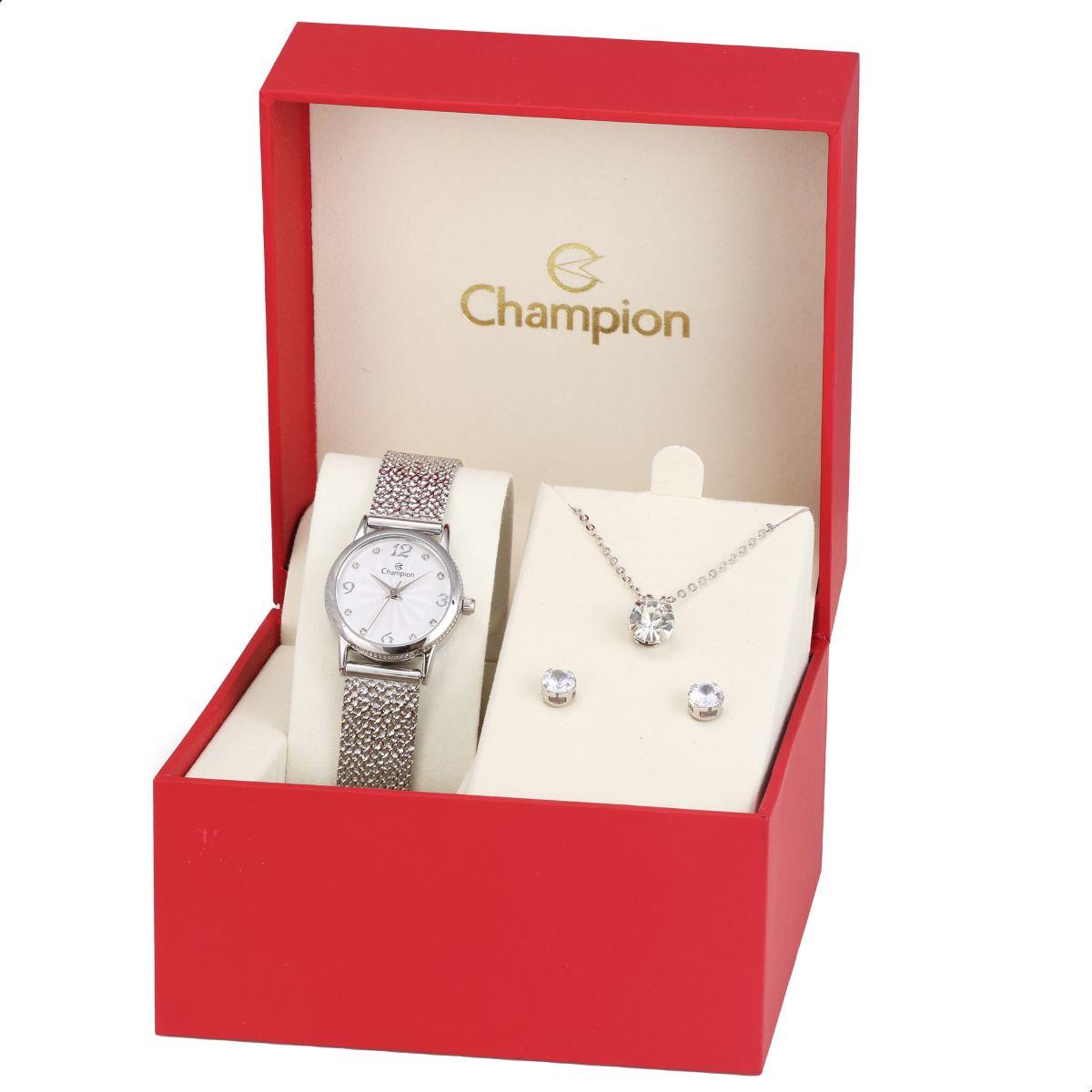 Relógio Feminino Champion Texturizado Mini Prata CF24091Q + Colar e Brincos - 10