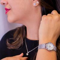 Relógio Feminino Champion Texturizado Mini Prata CF24091Q + Colar e Brincos - 5