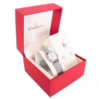 Relógio Feminino Champion Texturizado Mini Prata CF24091Q + Colar e Brincos - 9