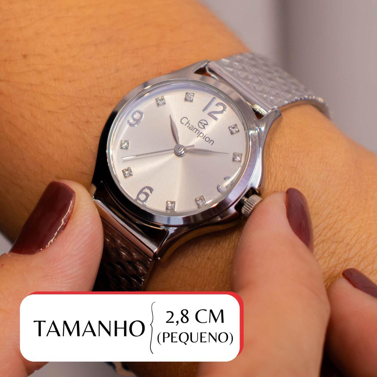 Relógio Feminino Champion Analógico Prata Pequeno CF24117Q + Colar e Brincos - 2