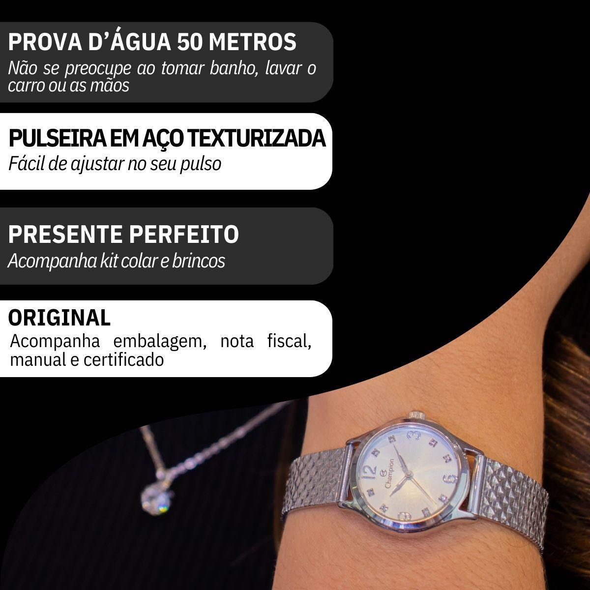Relógio Feminino Champion Analógico Prata Pequeno CF24117Q + Colar e Brincos - 3