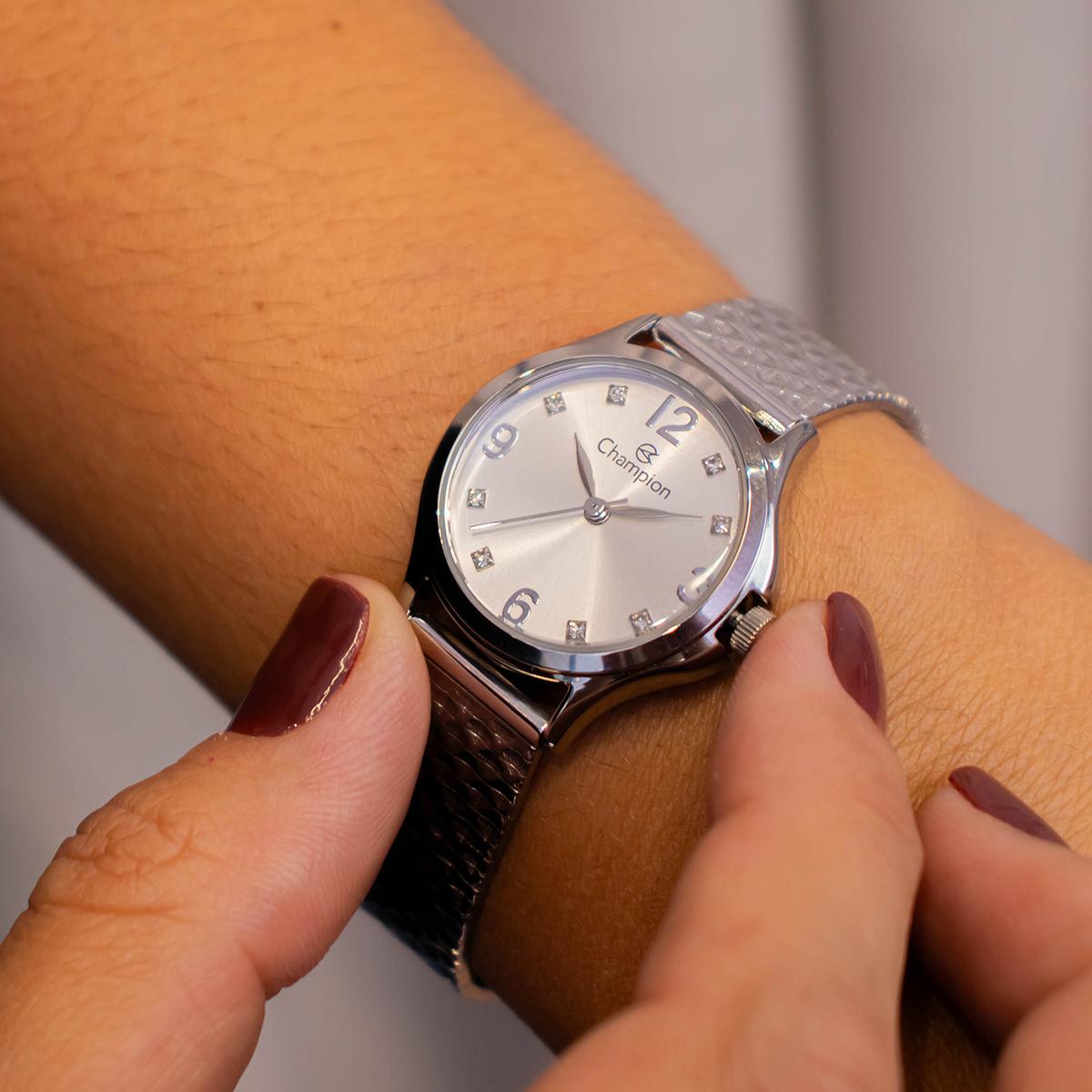 Relógio Feminino Champion Analógico Prata Pequeno CF24117Q + Colar e Brincos - 4