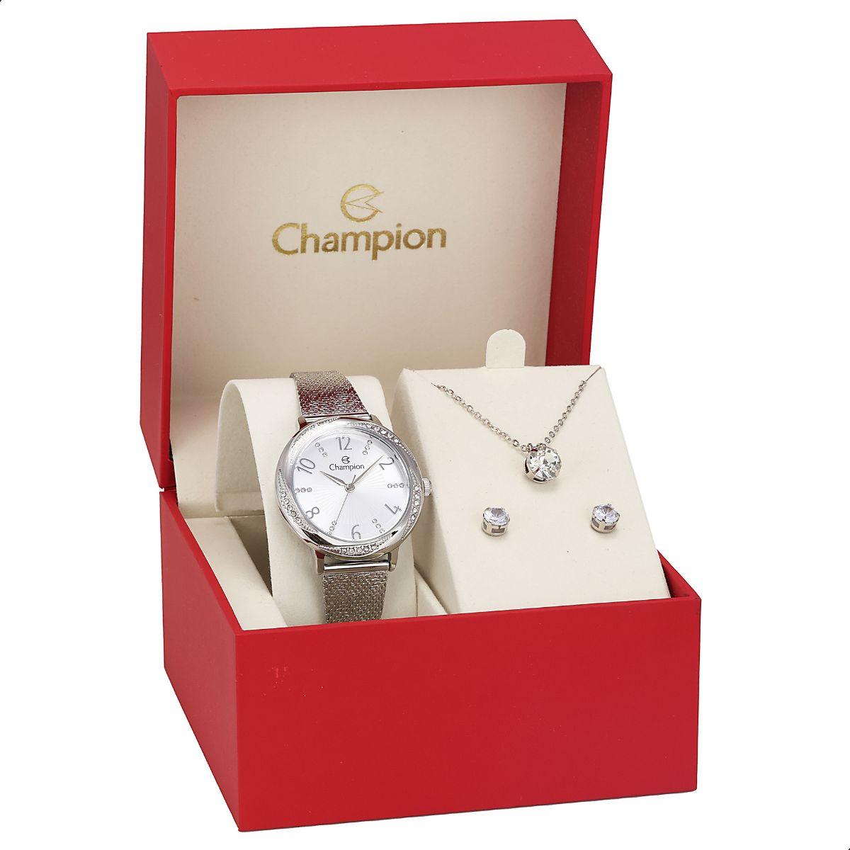 Relógio Feminino Champion Analógico Prata Pequeno CF24117Q + Colar e Brincos - 8