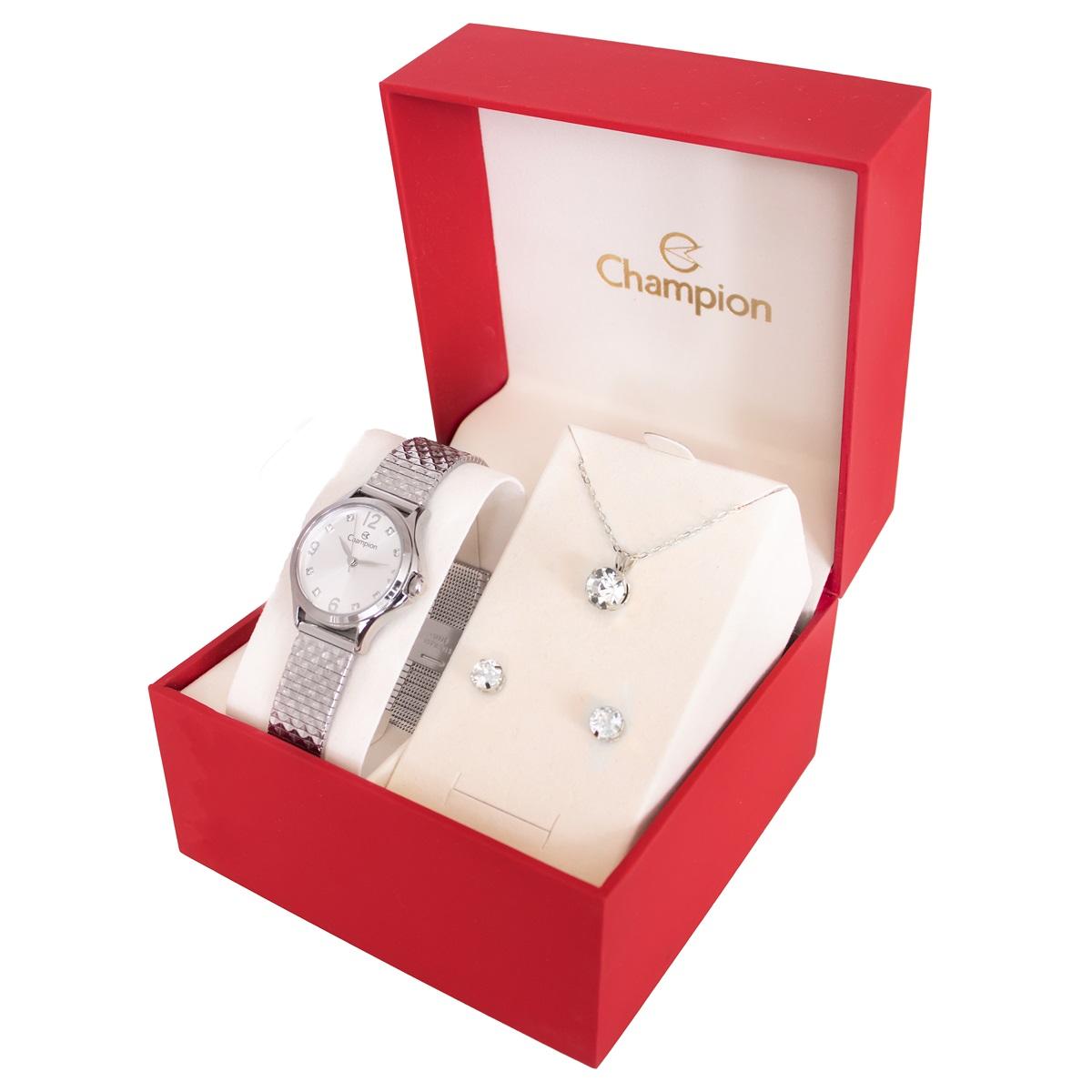 Relógio Feminino Champion Analógico Prata Pequeno CF24117Q + Colar e Brincos - 9