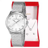 Relógio Feminino Champion Analógico Prata Pequeno CF24117Q + Colar e Brincos - 1