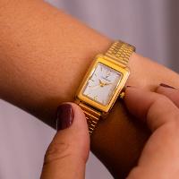 Relógio Feminino Champion Dourado Pequeno CF24028H + Colar e Brincos