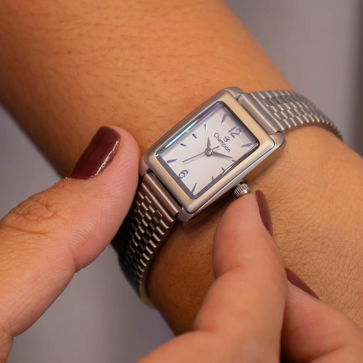 Relógio Feminino Champion Prata Pequeno CF24028Q + Colar e Brincos - 4