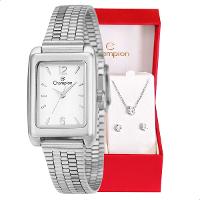Relógio Feminino Champion Prata Pequeno CF24028Q + Colar e Brincos - 1