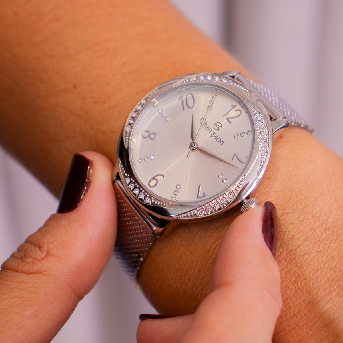 Relógio Feminino Champion Analógico Prata CF24251Q + Colar e Brincos - 4