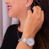 Relógio Feminino Champion Analógico Prata CF24251Q + Colar e Brincos - 5