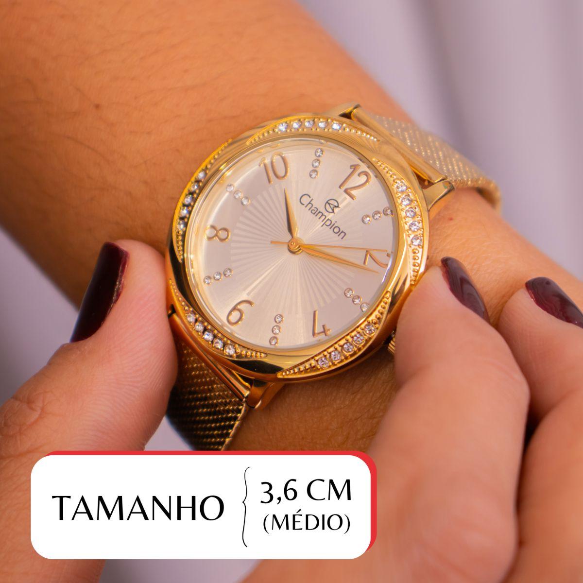 Relógio Feminino Champion Analógico Dourado CF24251H + Colar e Brincos - 2