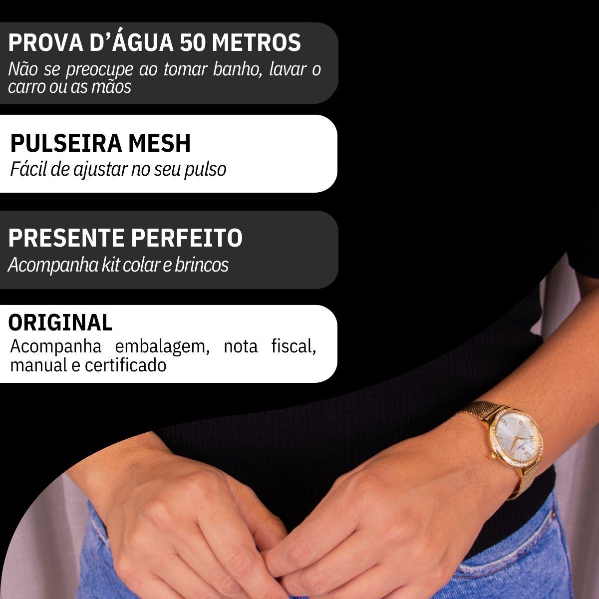 Relógio Feminino Champion Analógico Dourado CF24251H + Colar e Brincos - 3