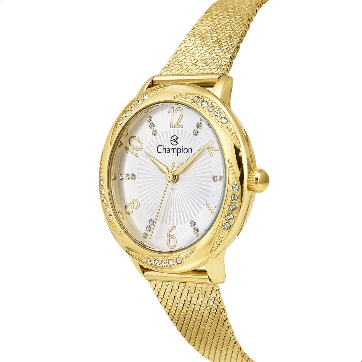 Relógio Feminino Champion Analógico Dourado CF24251H + Colar e Brincos - 7