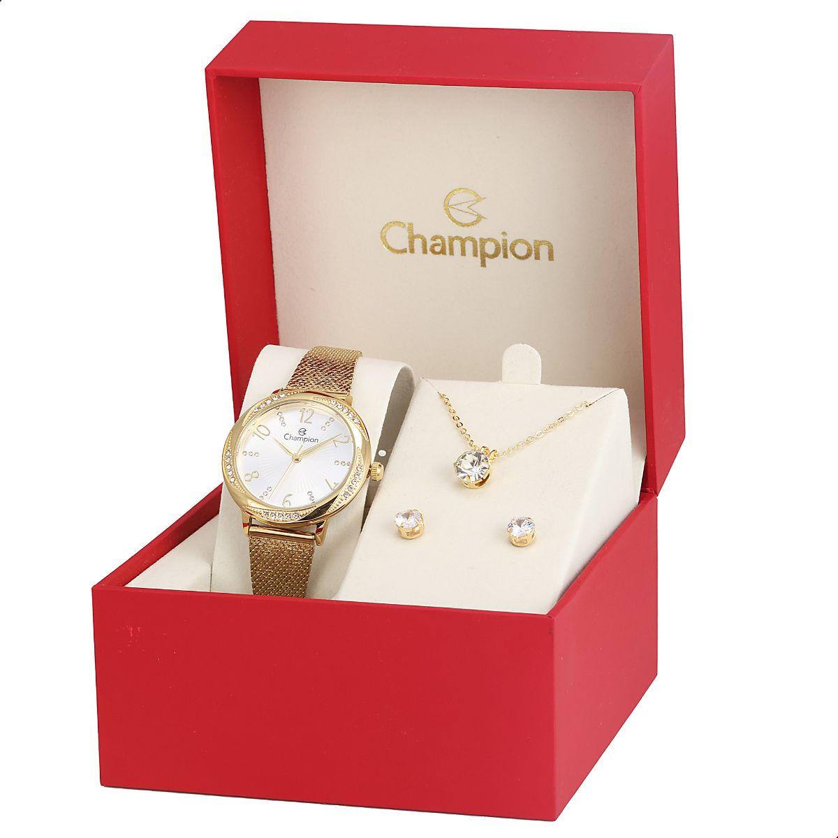 Relógio Feminino Champion Analógico Dourado CF24251H + Colar e Brincos - 9