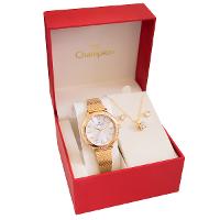Relógio Feminino Champion Analógico Dourado CF24251H + Colar e Brincos - 8