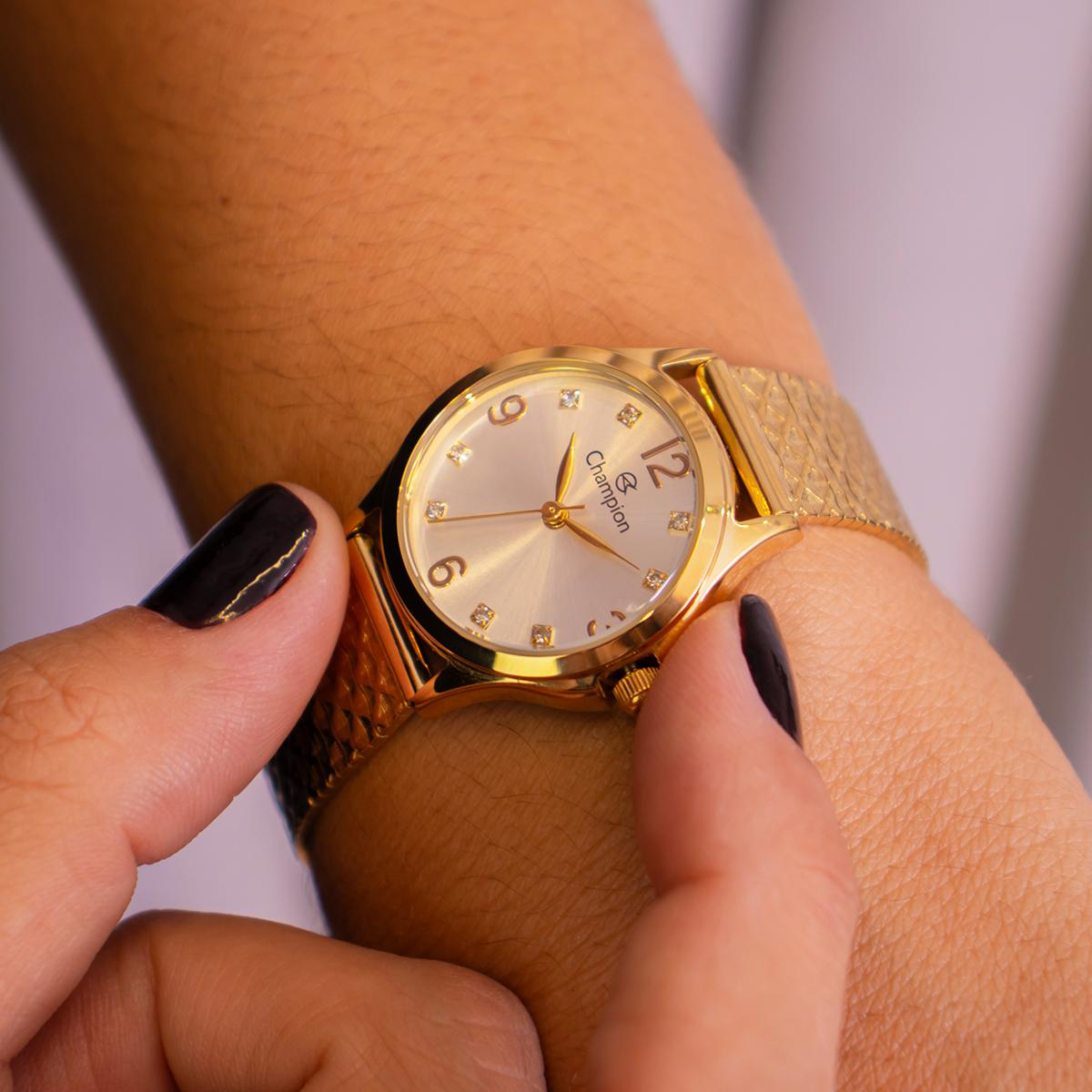 Relógio Feminino Champion Analógico Dourado Pequeno CF24117H + Colar e Brincos - 4
