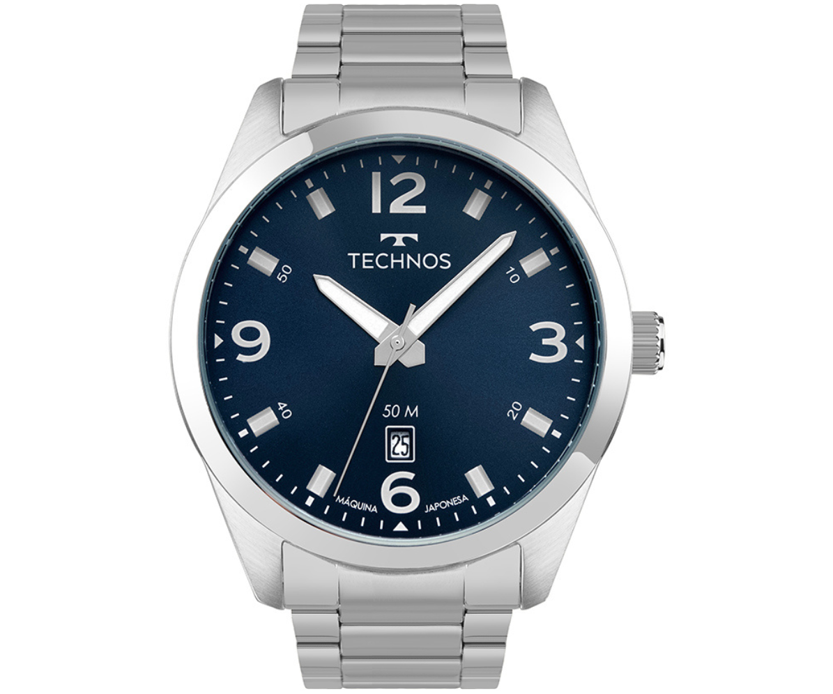 Relógio Masculino Technos Prata Azul Analógico 2115TZP/1A - 1