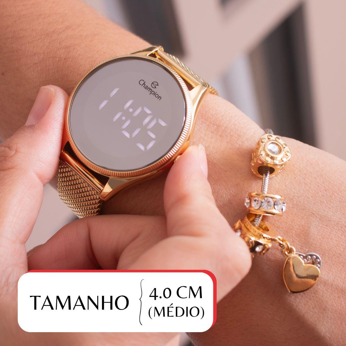 Relógio Feminino Champion Dourado Espelhado Digital CH40137B + Pulseira Berloques - 2
