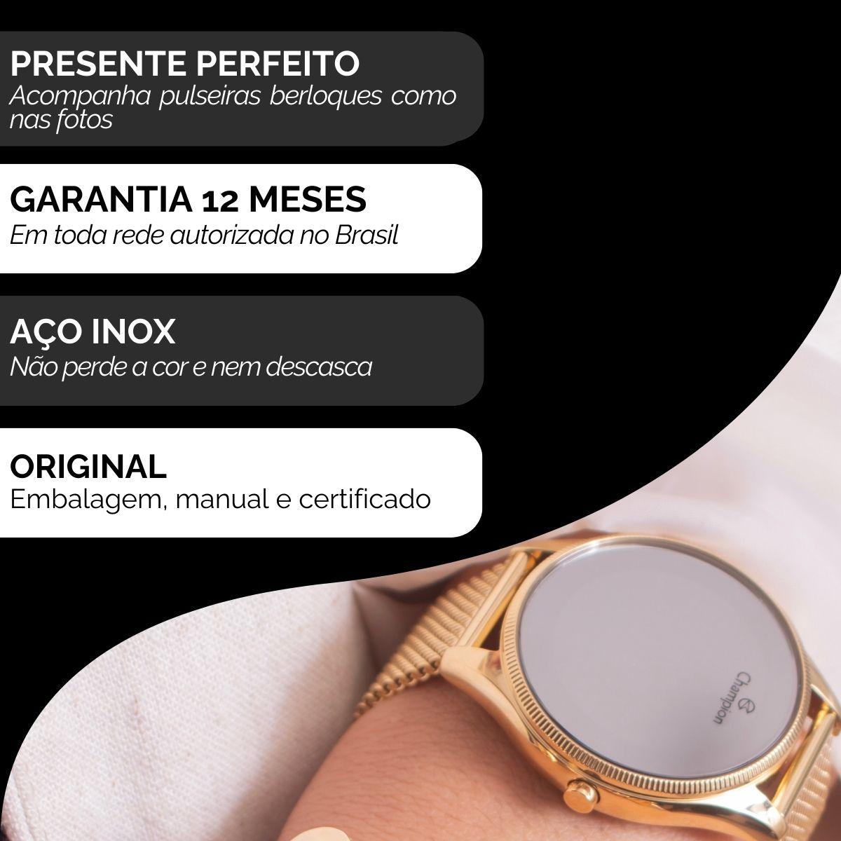 Relógio Feminino Champion Dourado Espelhado Digital CH40137B + Pulseira Berloques - 3